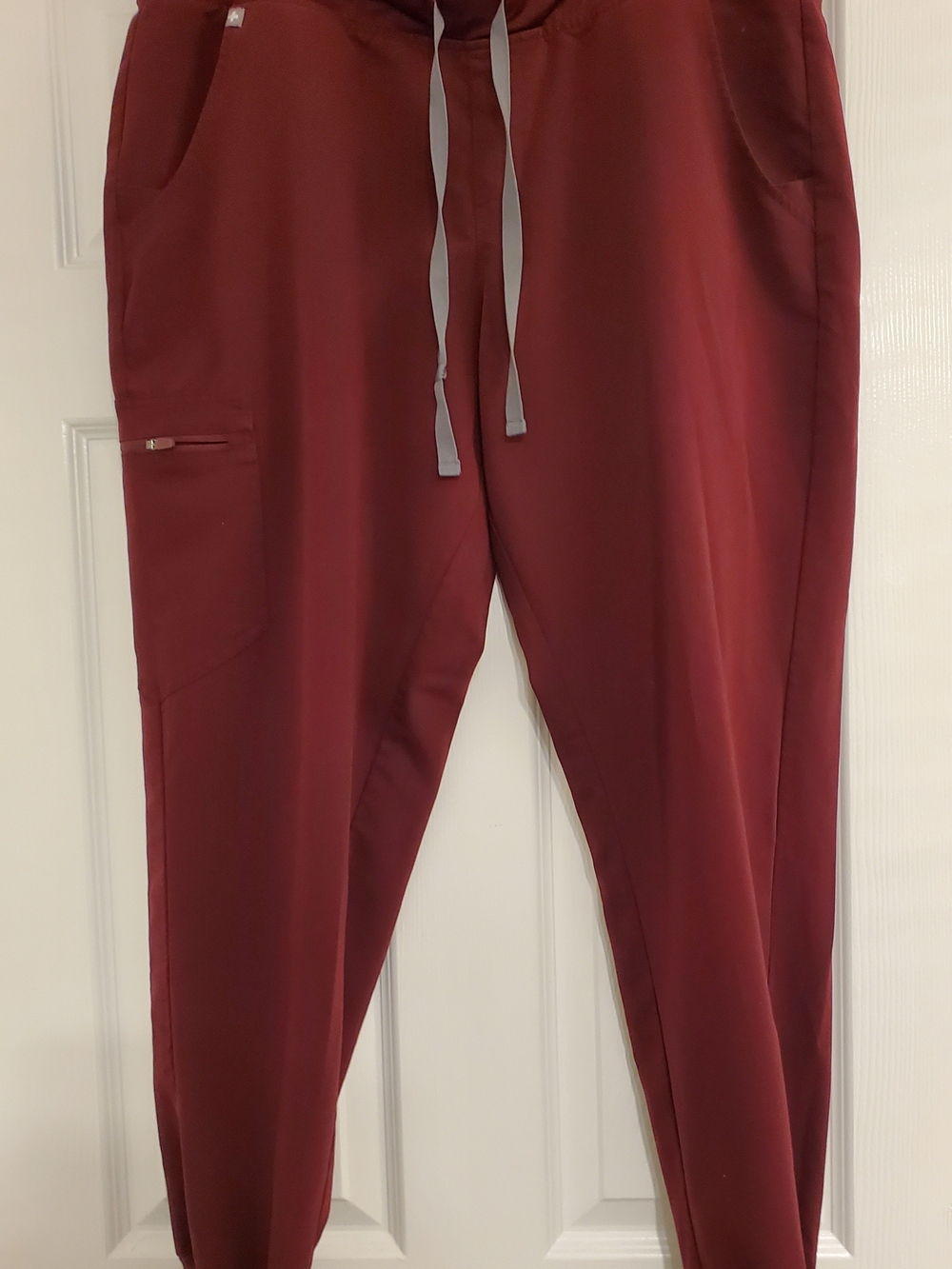 FIGS Men's Jogger Pants in Burgundy with Gray Drawstrings